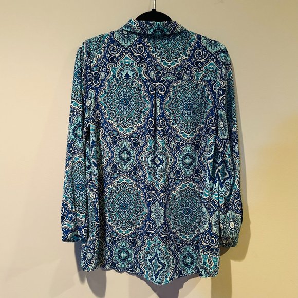 Joan Rivers Moroccan Print Silky Blouse with Long Sleeves - Small - Picture 2 of 6